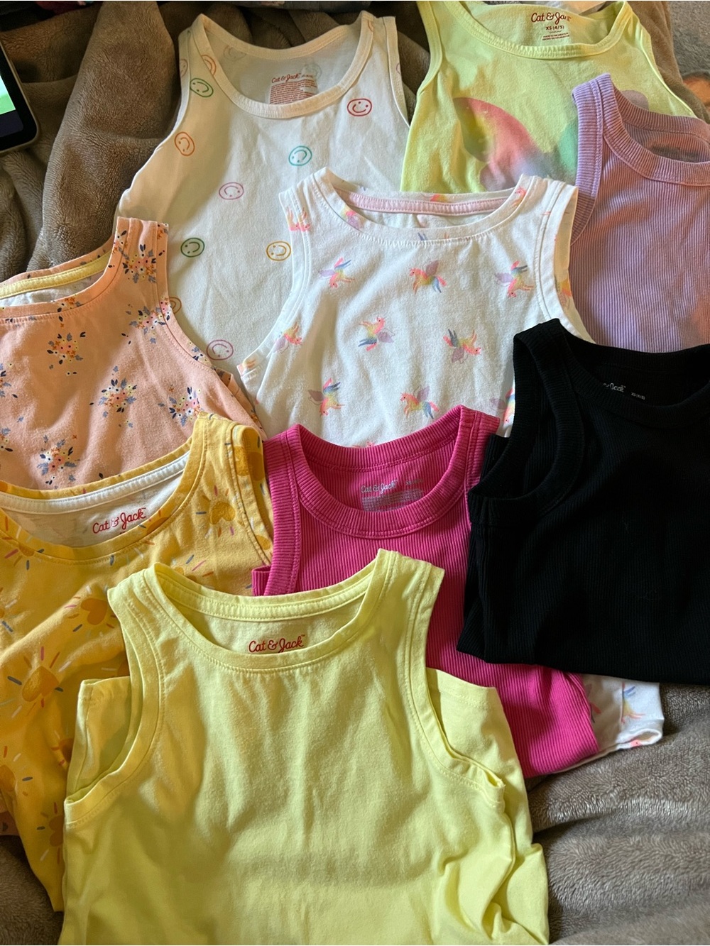 Cat & Jack Girls' Assorted Color Tank Top Pack - Yellow, Pink, Black & Pastels